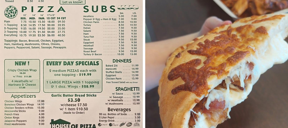 House of Pizza Menu